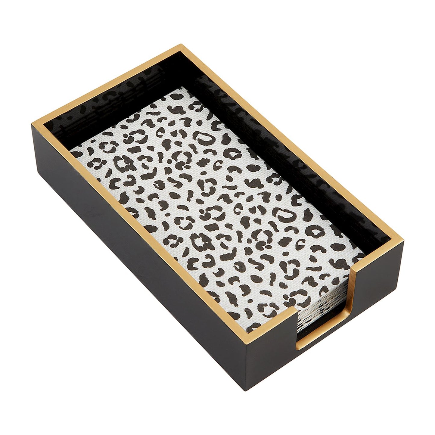 Black Lacquer Napkin Holder with Gold Trim
