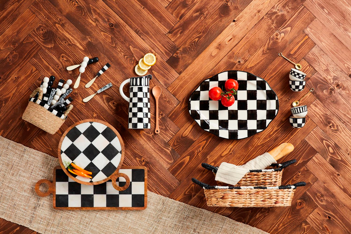 Black & White Stripe and Square Tidbit Set