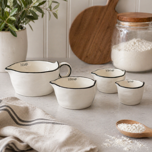 Stoneware Measuring Cups, White with Black Trim, Set of 4, Creative Co-Op
