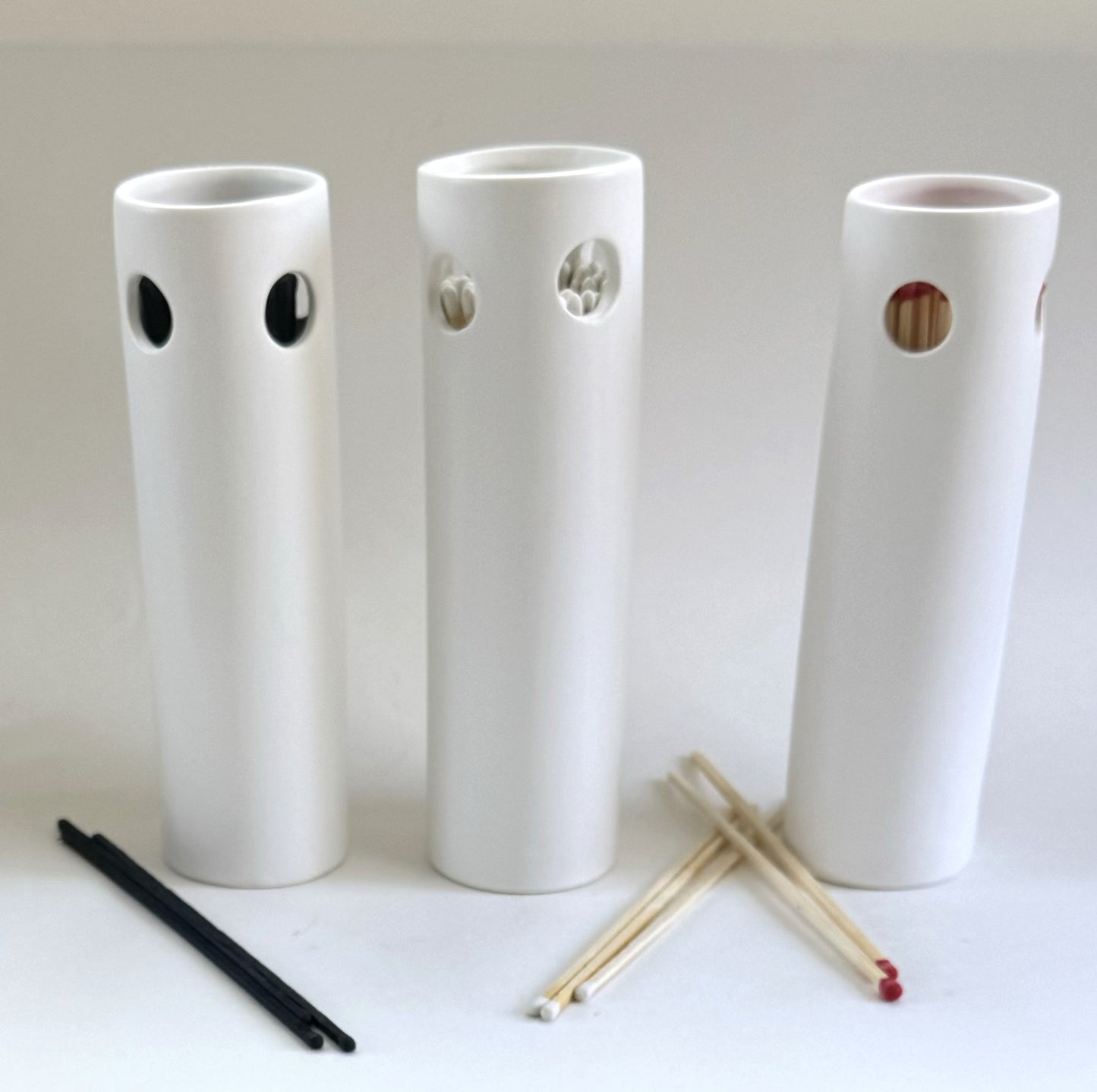 White Ceramic Matchstick Holder with 50 - 7" Fireplace Matches & Striker Pad