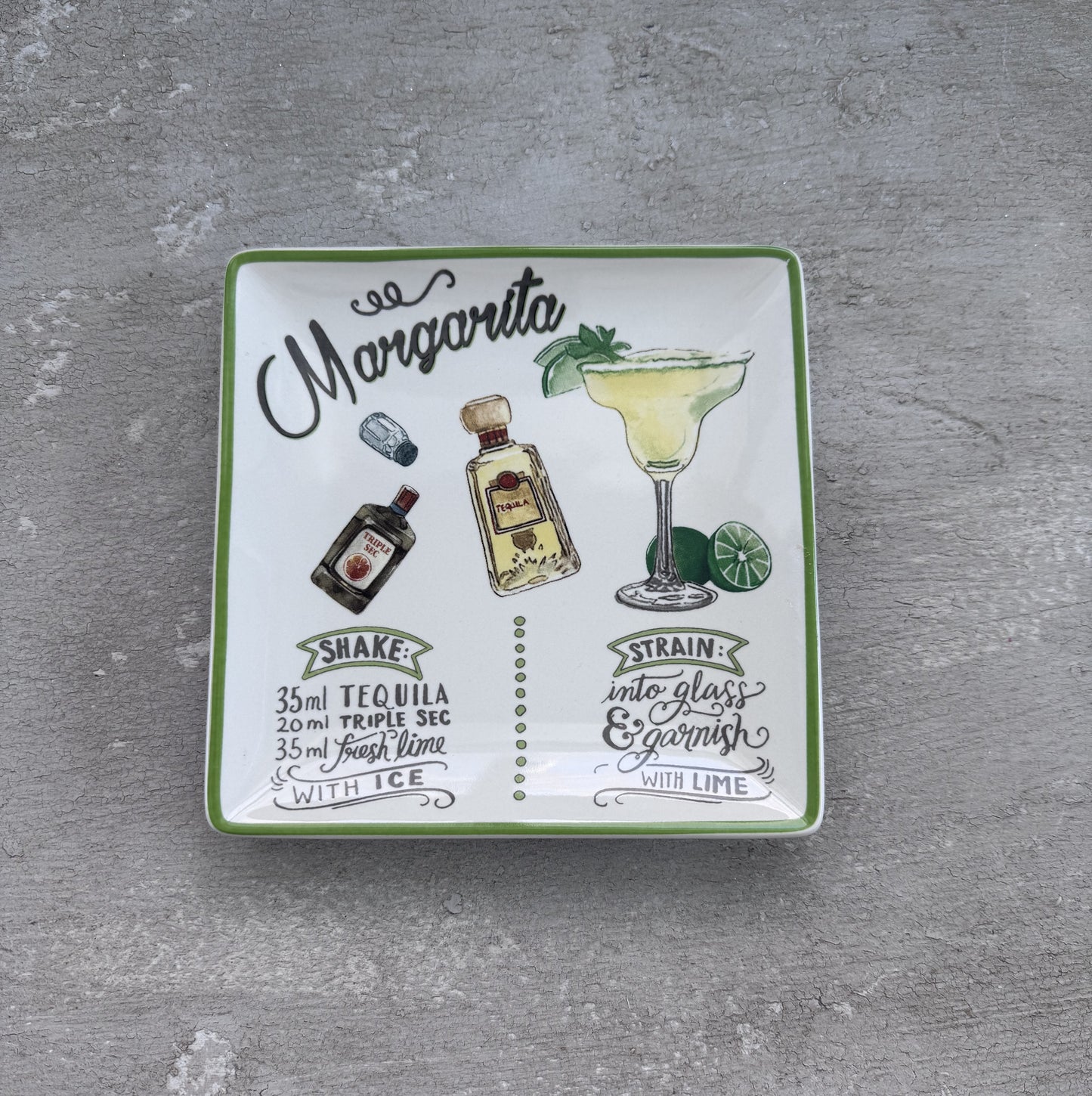 Square Stoneware Cocktail Recipe Plates