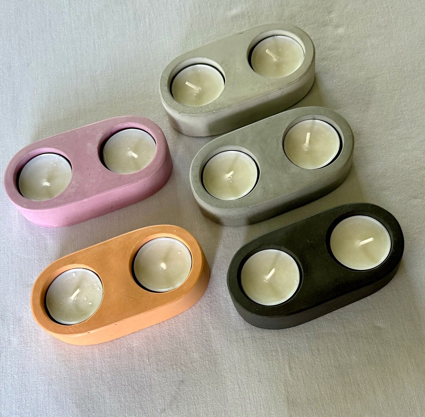 Concrete Tea Light Holder with 2 Tea Lights, Handmade, Minimalist Modern Design
