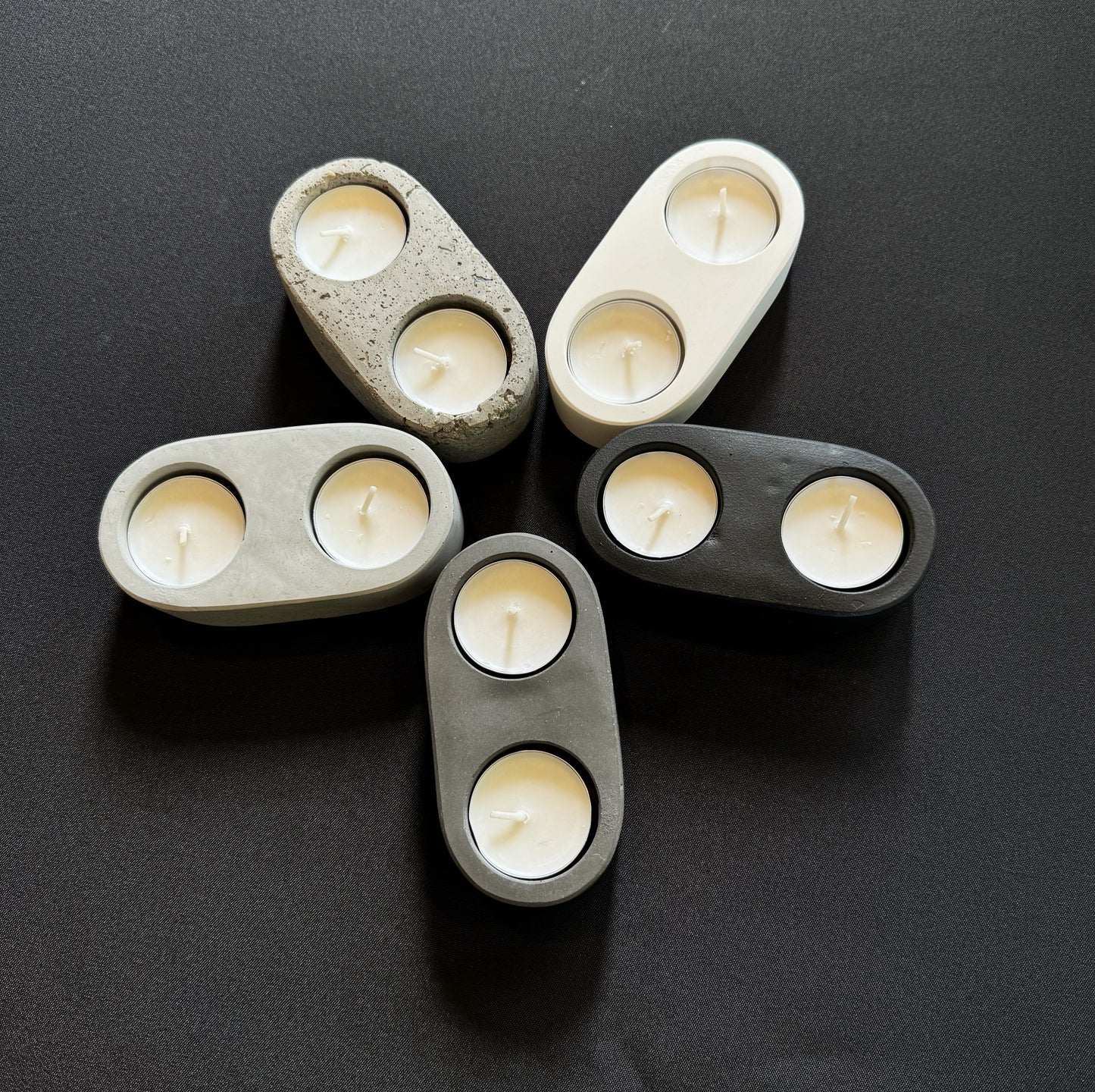 Concrete Tea Light Holder with 2 Tea Lights, Handmade, Minimalist Modern Design