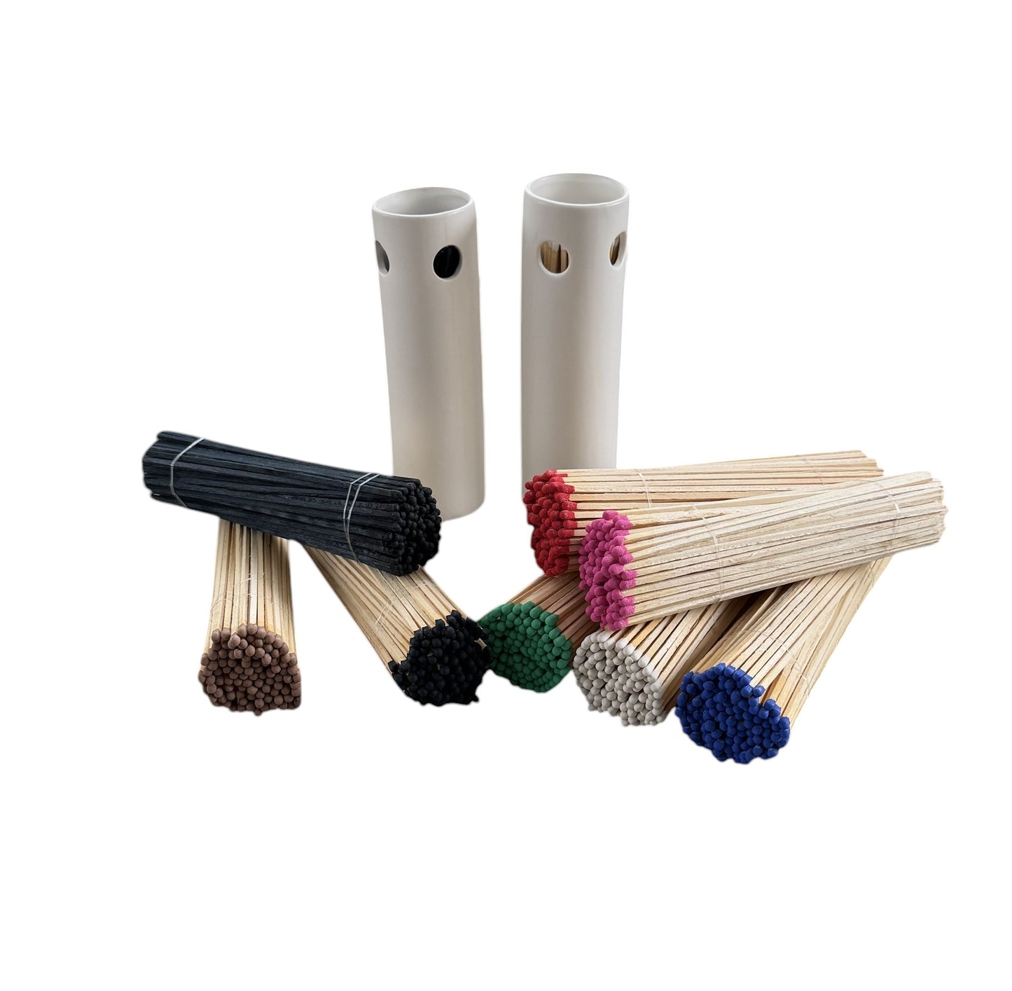 White Ceramic Matchstick Holder with 50 - 7" Fireplace Matches & Striker Pad