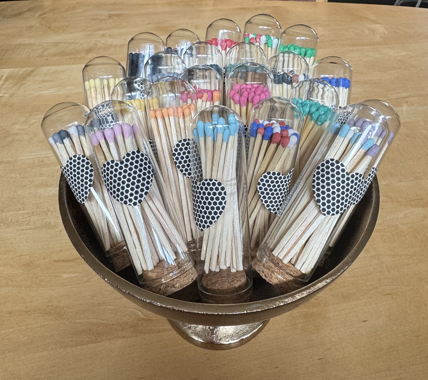 3" Matches in Glass Cloche with Heart Striker, Included 25 Colored Matches