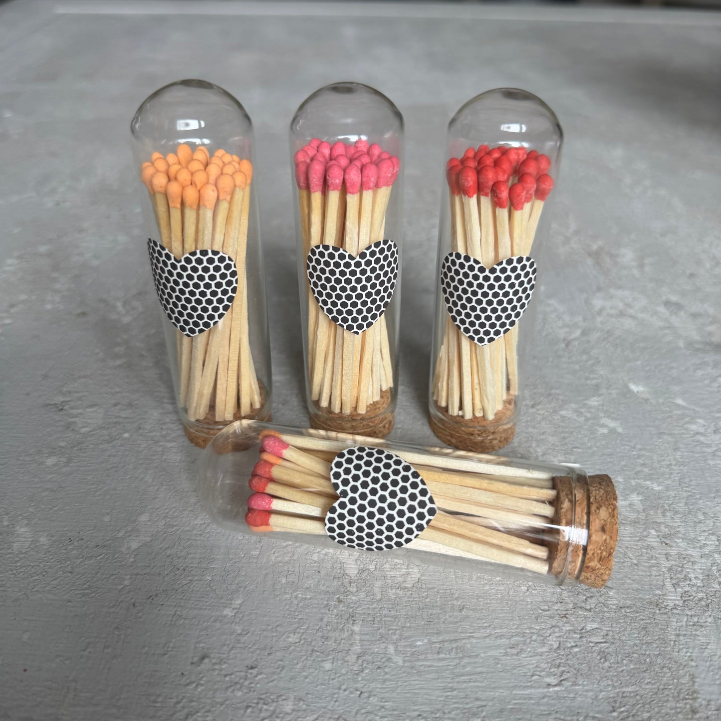 3" Matches in Glass Cloche with Heart Striker, Included 25 Colored Matches