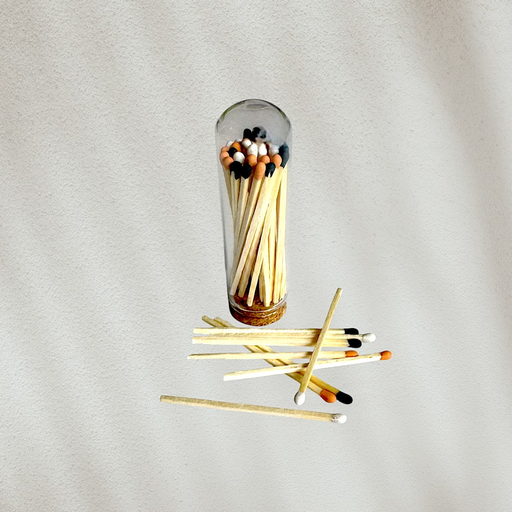 3" Matches in Glass Cloche with Heart Striker, Included 25 Colored Matches