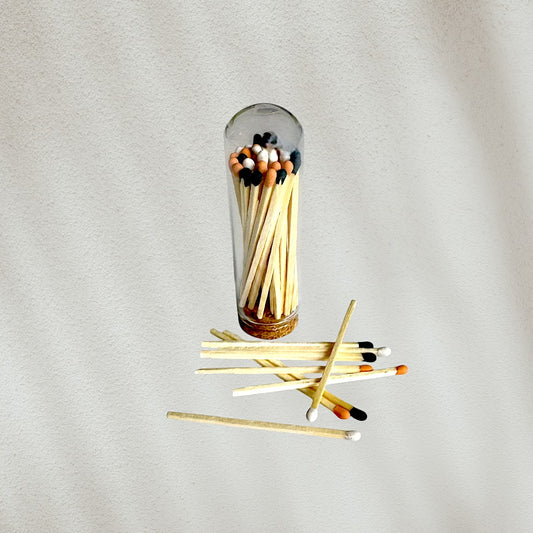3" Matches in Glass Cloche with Heart Striker, Included 25 Colored Matches
