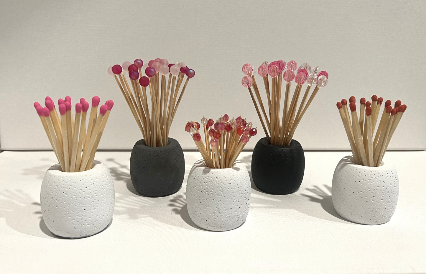 This container comes with matches, but is shown here with decorative toothpicks and 3.75" Skewers