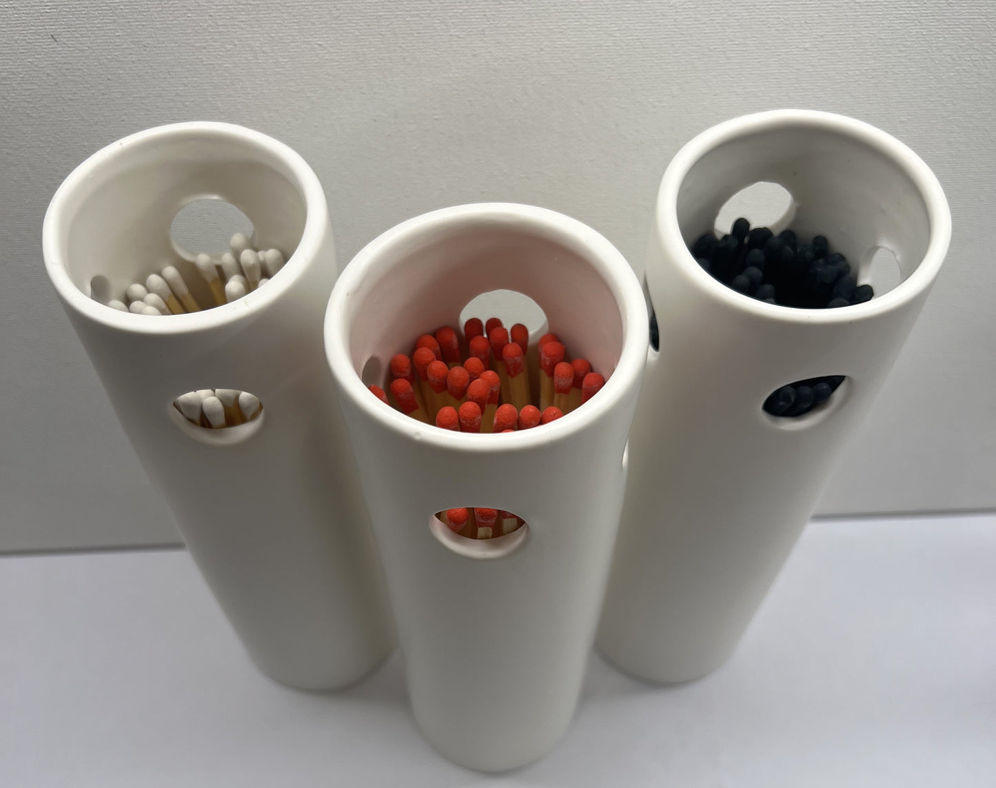 White Ceramic Matchstick Holder with 50 - 7" Fireplace Matches & Striker Pad