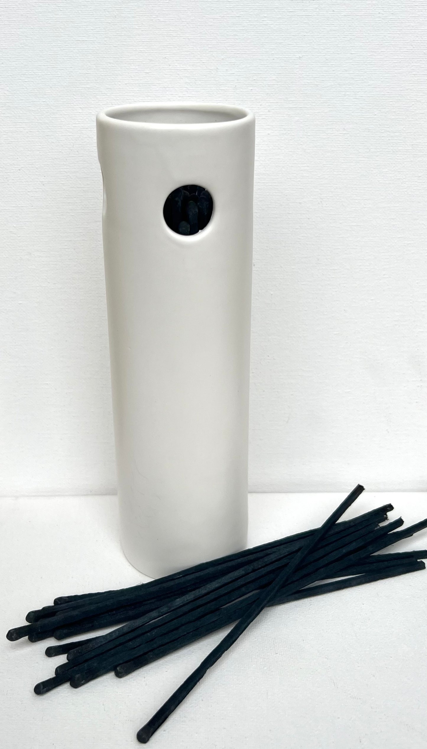 White Ceramic Matchstick Holder with 50 - 7" Fireplace Matches & Striker Pad