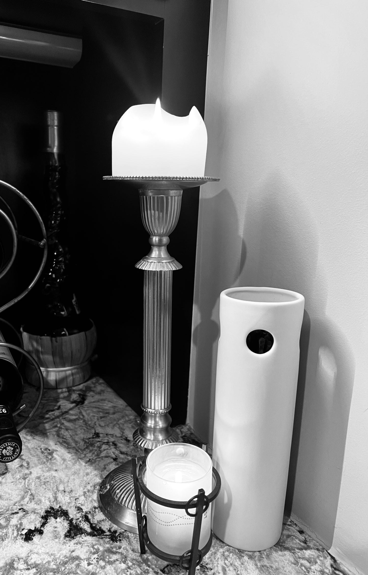 White Ceramic Matchstick Holder with 50 - 7" Fireplace Matches & Striker Pad