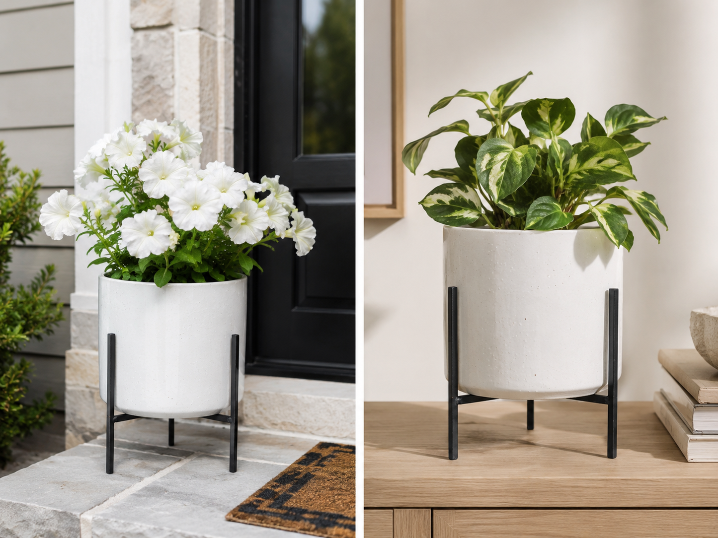 Stoneware Planter w/Metal Stand