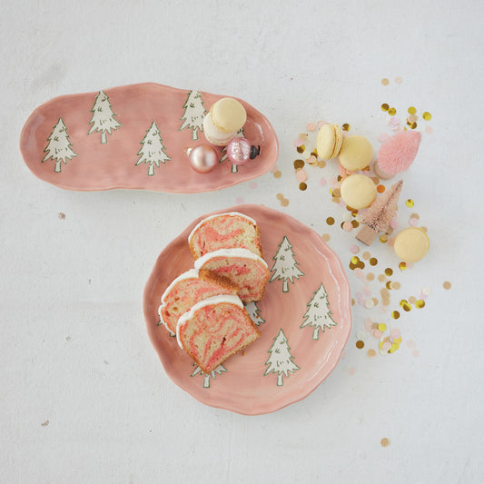 Pink Christmas Tree Stoneware Platter- Round or Oval?