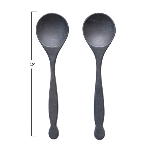 Modern Black Mango Salad Servers, 10" L, Set of 2