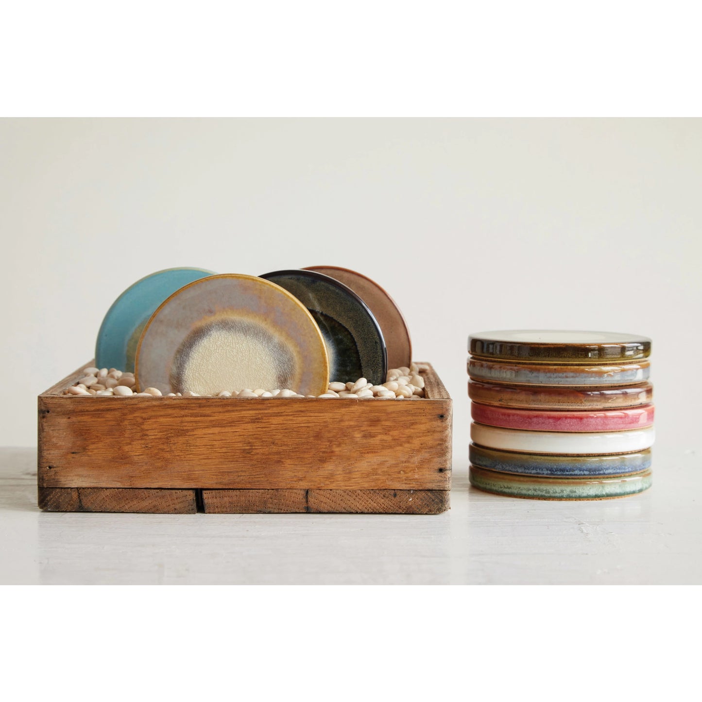 Reactive Glaze Stoneware Trivet & Coaster, 4.3" Diameter
