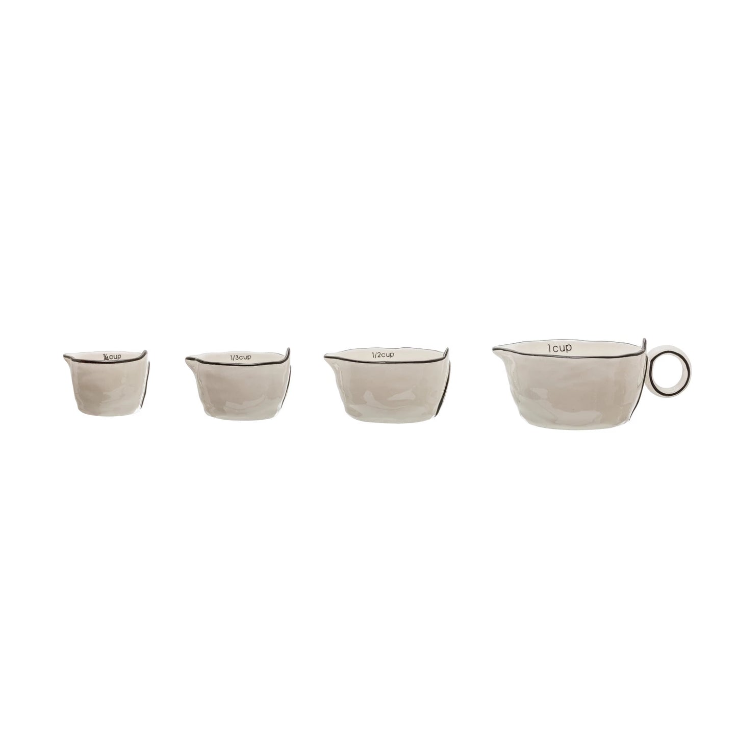 Stoneware Measuring Cups, White with Black Trim, Set of 4