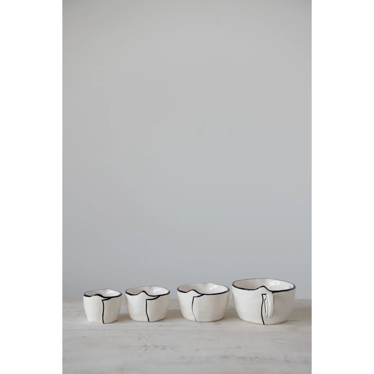 Stoneware Measuring Cups, White with Black Trim, Set of 4