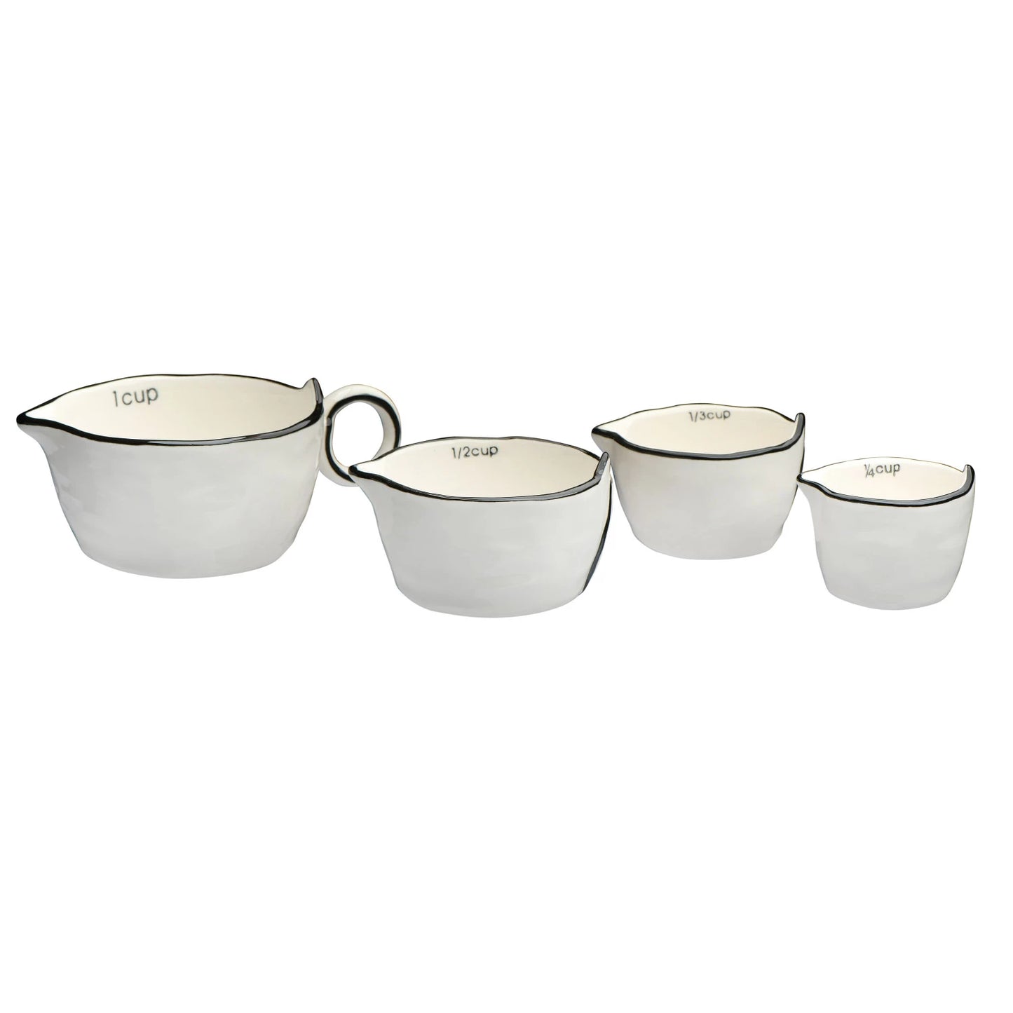 Stoneware Measuring Cups, White with Black Trim, Set of 4