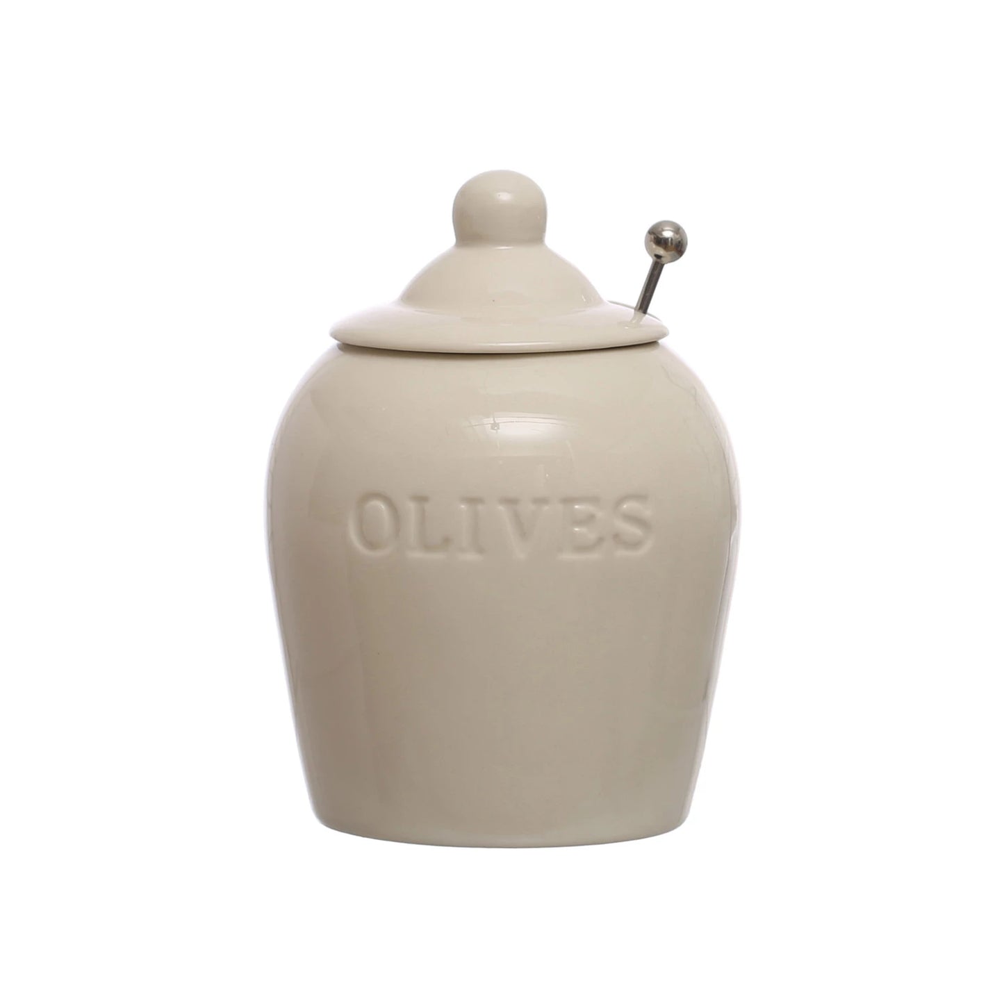 Debossed Stoneware Olive Jar