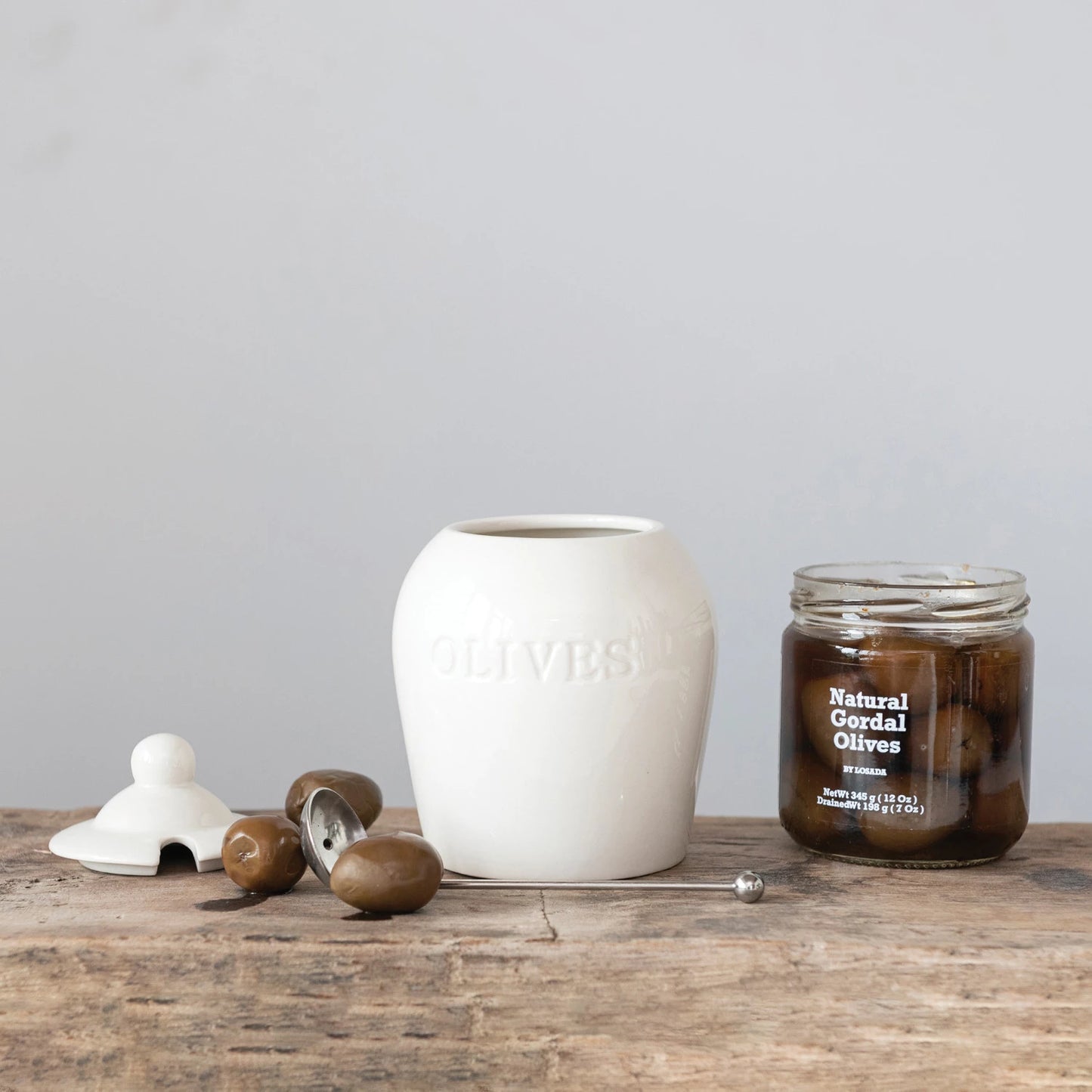 Debossed Stoneware Olive Jar