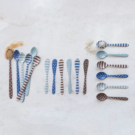 Blue & Brown Dotted & Stripes Canape Knives by Creative Co-Op