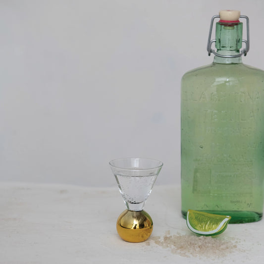 1 oz Shot Glass w/Gold Electroplated Ball Stem by Creative Co-Op