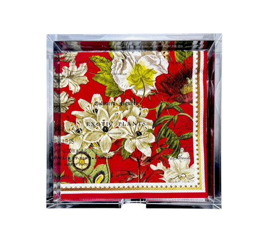Crimson Festive Florals Cocktail Napkins
