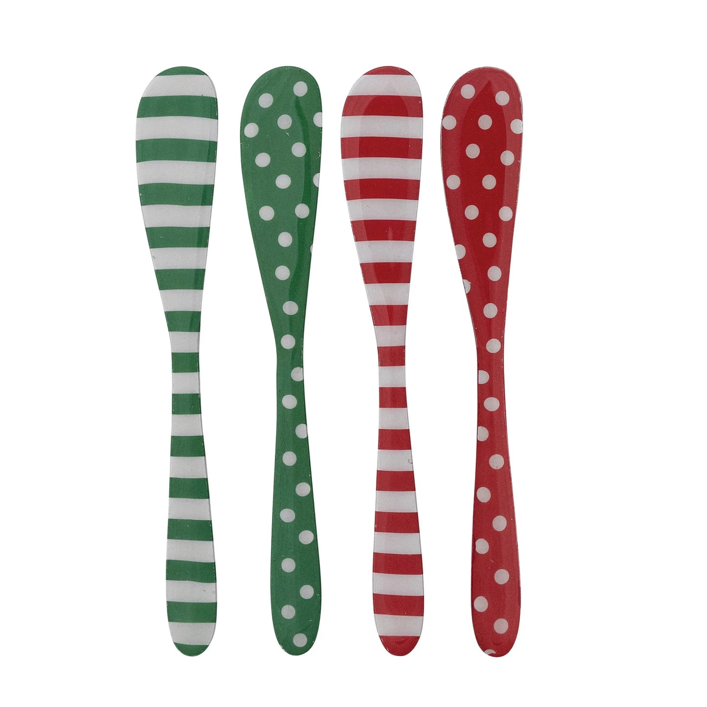 Red & Green Canape Knives w/ Dotted & Striped Patterns by Creative Co-Op