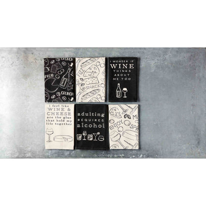 Wine Towels in Beige and Dark Charcoal, Mud Pie