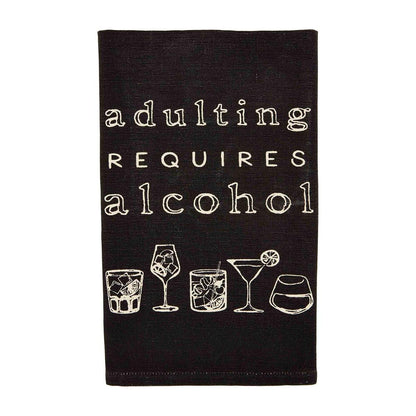 Wine Towels in Beige and Dark Charcoal, Mud Pie
