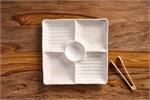 Textured Sectioned Server Set with Wood Tongs