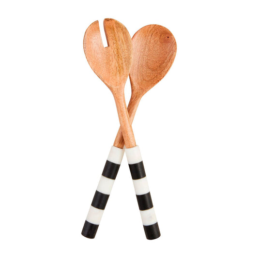 Black and White Striped Marble Serving Utensil Set
