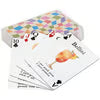 Playing cards with colorful animal illustrations in a transparent box