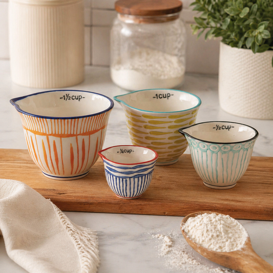 Hand-Stamped Measuring Cups with Stripes by Creative Co-Op