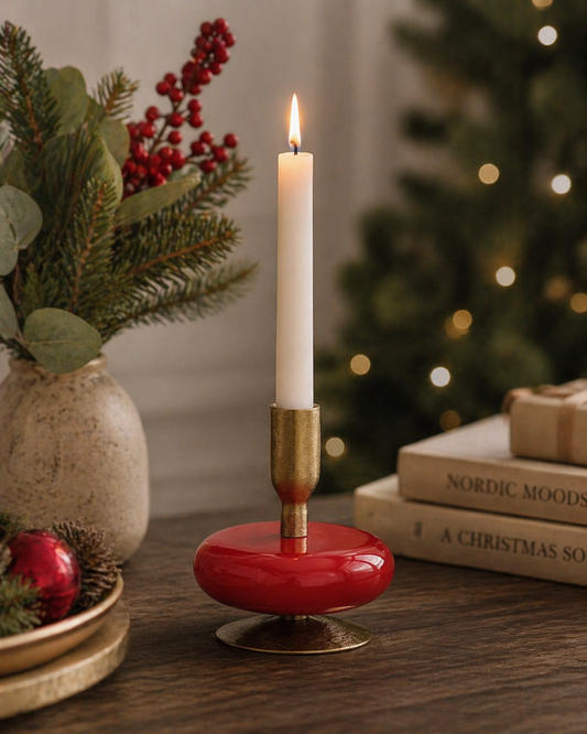 Red & Gold Metal Taper Candle Holder