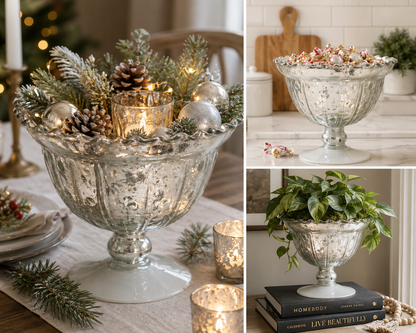 Silver Embossed Footed Bowl-Vintage Inspired