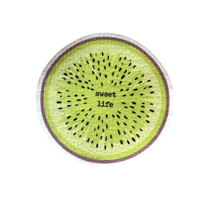 Round green kiwi Swedish wash cloth with 'sweet life' text