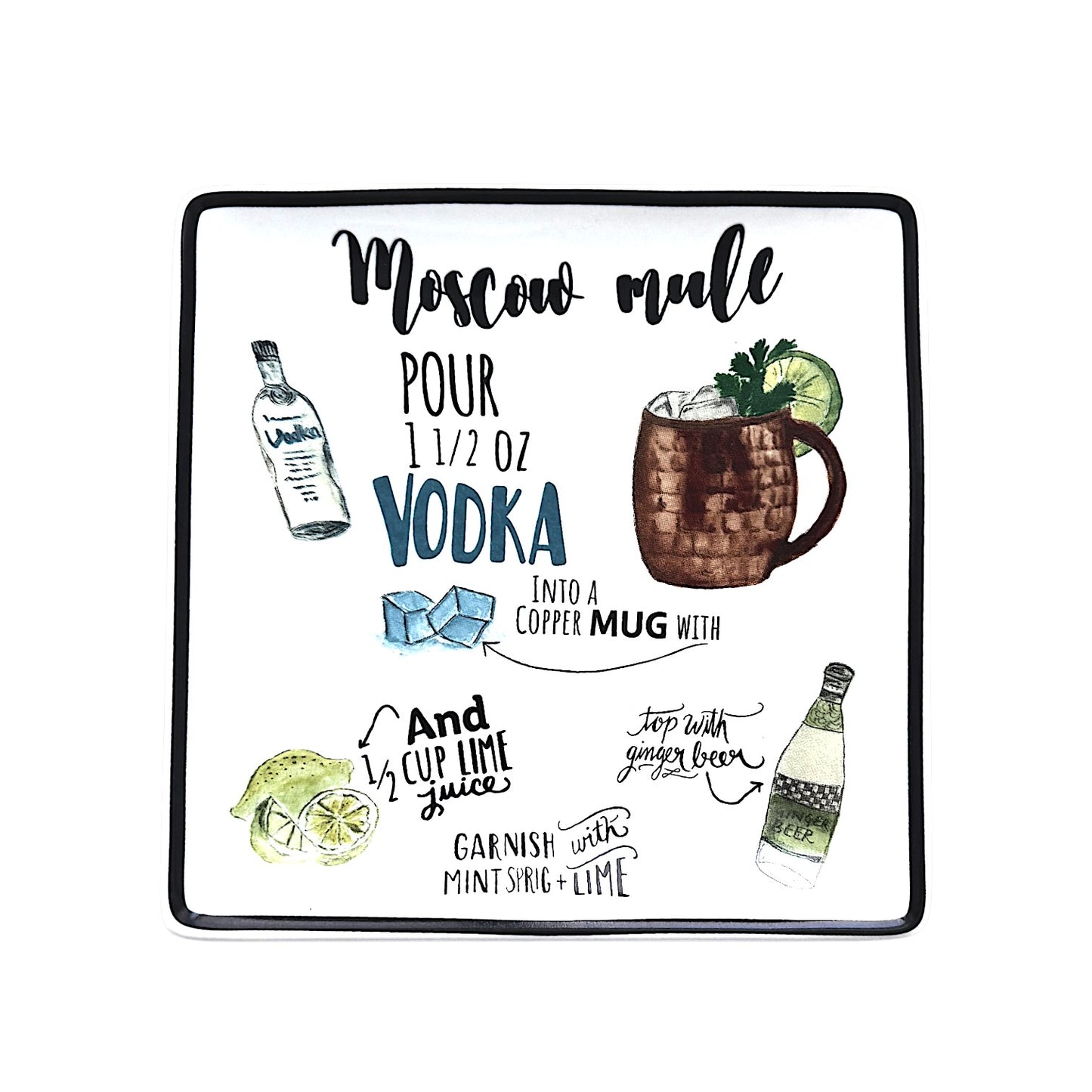 Square Stoneware Cocktail Recipe Plates