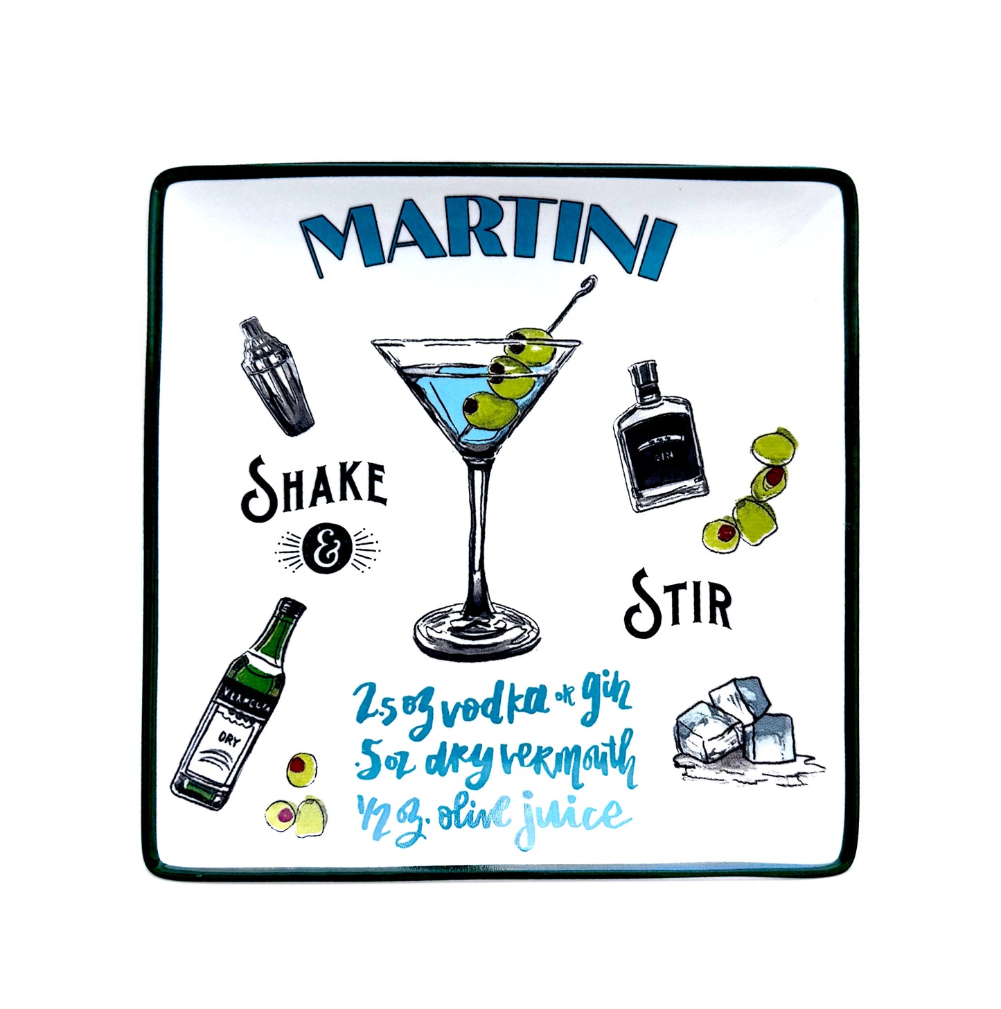 Square Stoneware Cocktail Recipe Plates