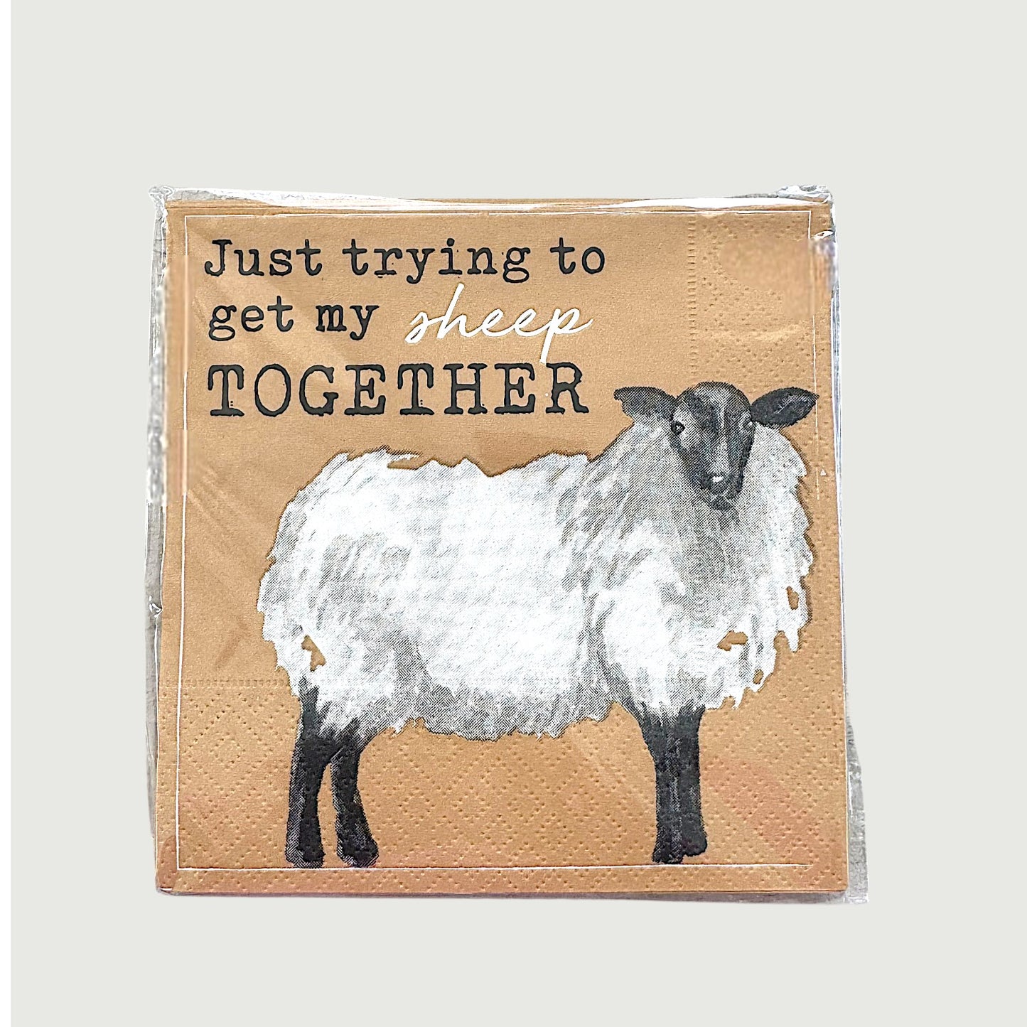 Napkin with a sheep illustration and funny text