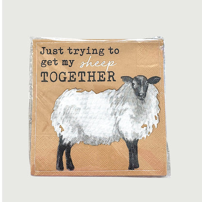 Napkin with a sheep illustration and funny text