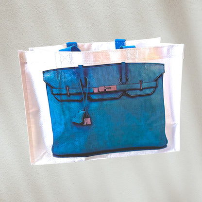 Blue plastic tote with Birkin look