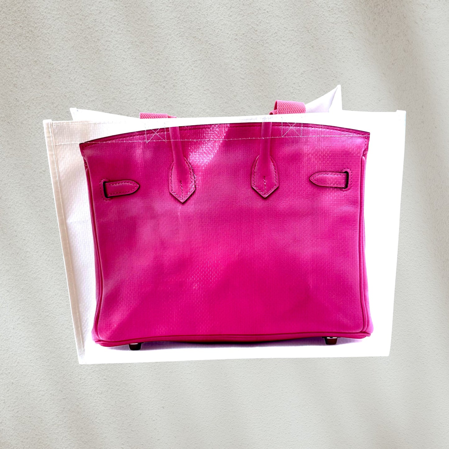 Pink plastic tote with Birkin look