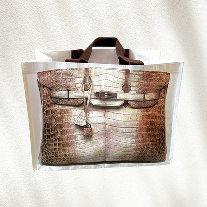 Brown textured plastic tote with Birken pattern