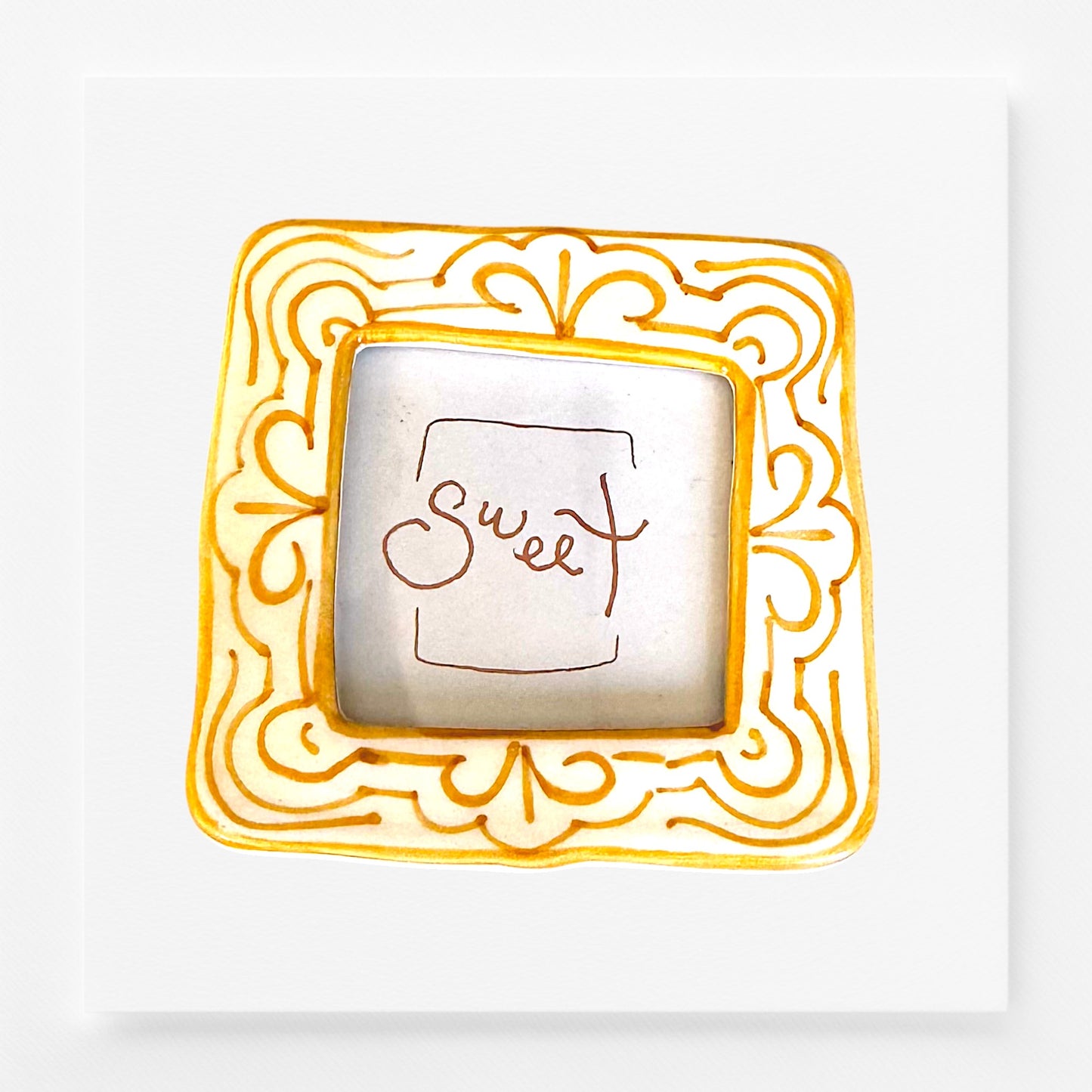 Decorative square frame magnet with decorative border and 'sweet' text 