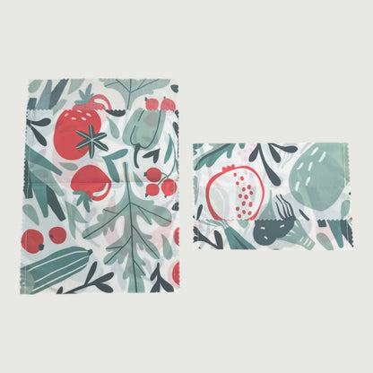 Reusable Fabric Beeswax Food Bags with Prints, Set of 2, 12 Styles
