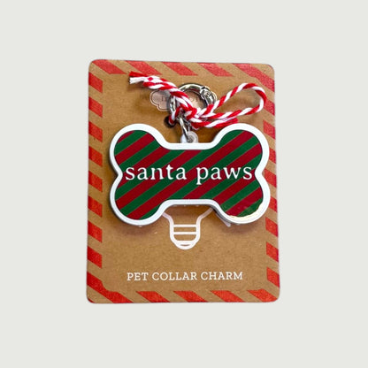 Pet collar charm with 'Santa paws' design  in red & green