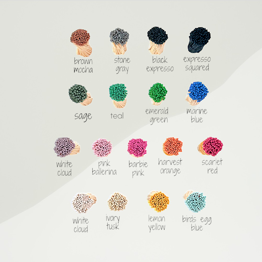 3" Colored Matches:  Sold in bundles of 100, 18 Color Options Available