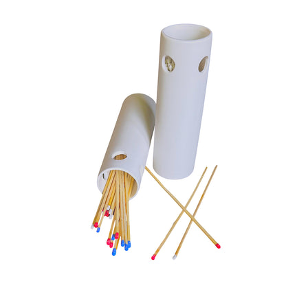 White Ceramic Matchstick Holder with 50 - 7" Fireplace Matches & Striker Pad